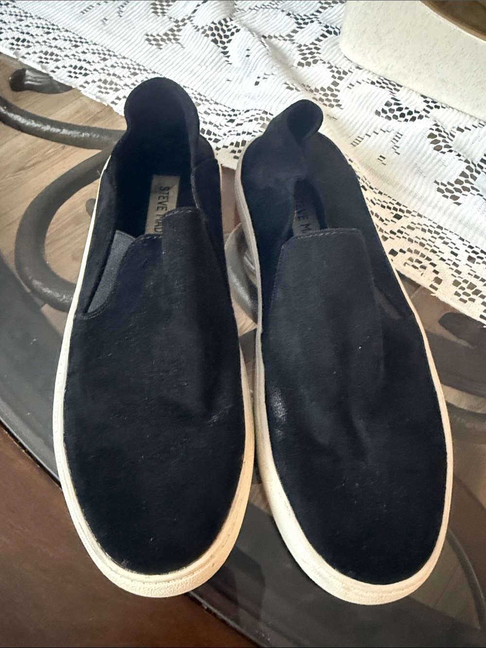 Steve Madden Black Slip-On Suede Sneakers with White Sole